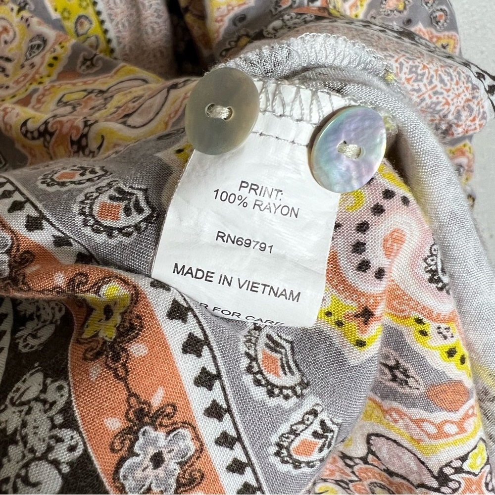 Anthropologie Fig Flower Gray Yellow Geometric Rayon Womens Blouse Size M - Picture 4 of 6